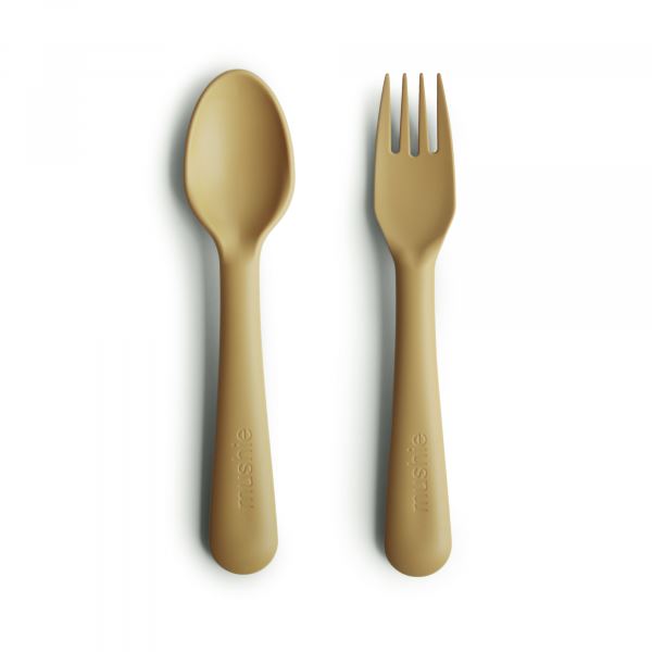 Fork and Spoon Set Utensils Mushie Mustard