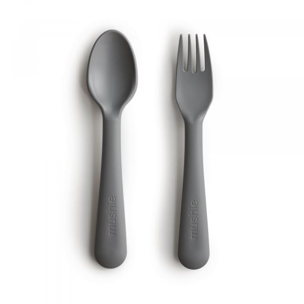 Fork and Spoon Set Utensils Mushie Smoke