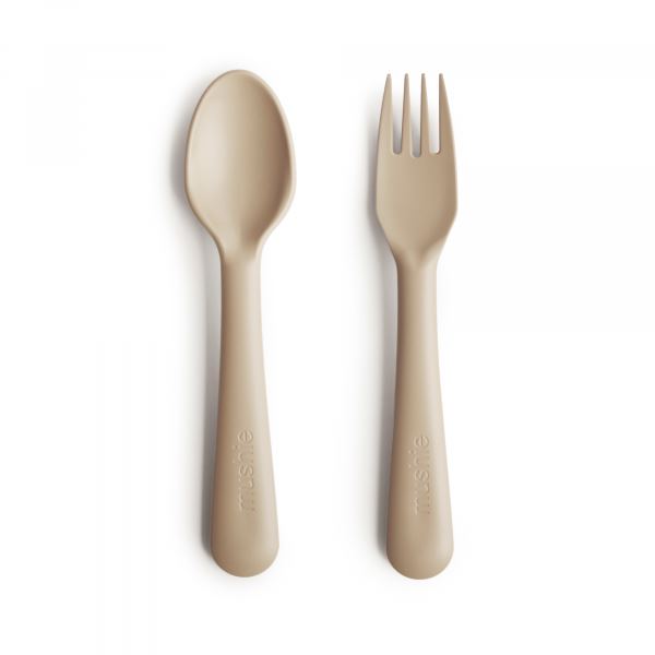 Fork and Spoon Set Utensils Mushie Vanilla