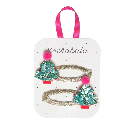 Sparkly Christmas tree clips with pink pom poms