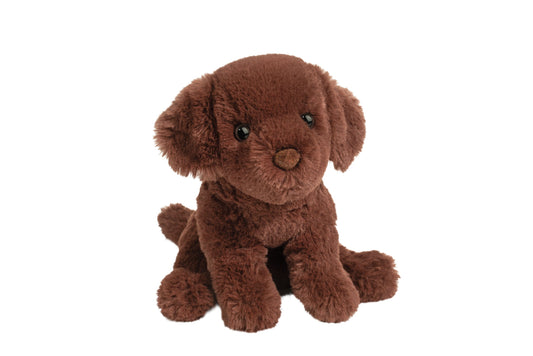 Soft, floppy Chocolate Lab plush for cuddling