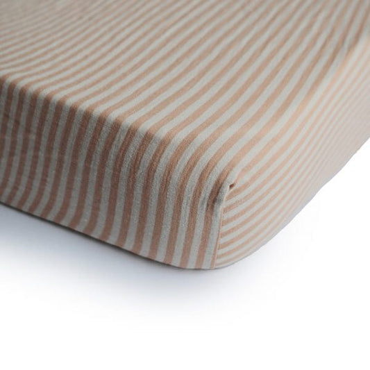 Natural Stripe Muslin Crib Sheet 180 BABY GEAR Mushie