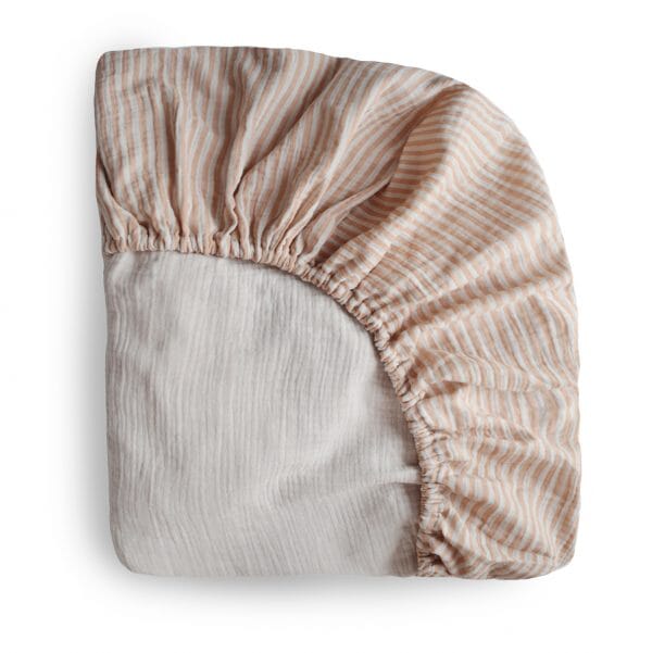 Natural Stripe Muslin Crib Sheet 180 BABY GEAR Mushie