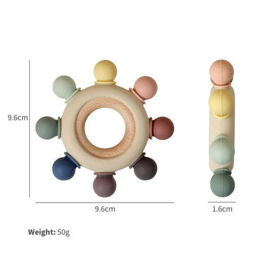 Rainbow Silicone/Wood Teether 180 BABY GEAR Land Of Petite