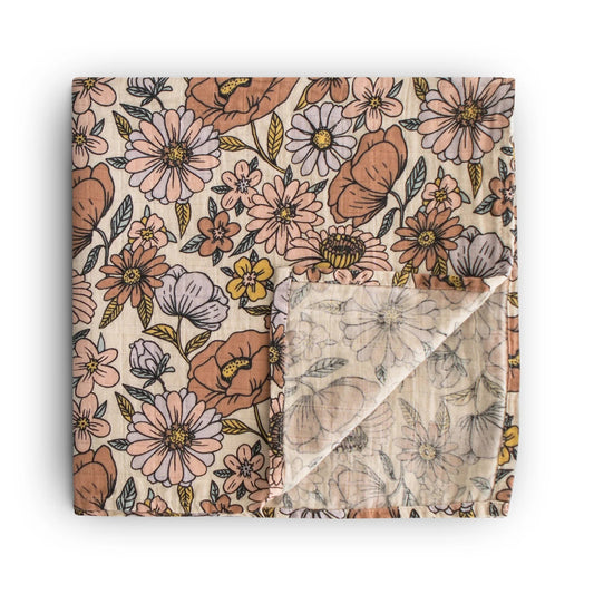 Retro Flowers Organic Cotton Muslin Swaddle 180 BABY GEAR Mushie