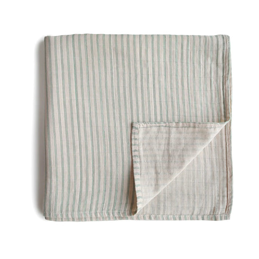 Sage Stripe Organic Cotton Muslin Swaddle 180 BABY GEAR Mushie