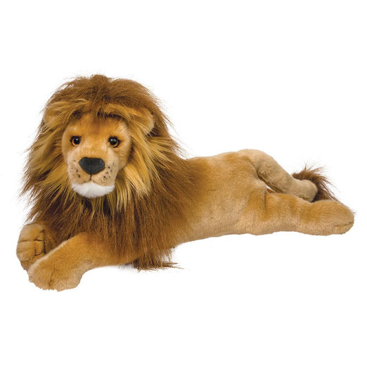 Luxuriously soft lifelike lion plush with weighted paws