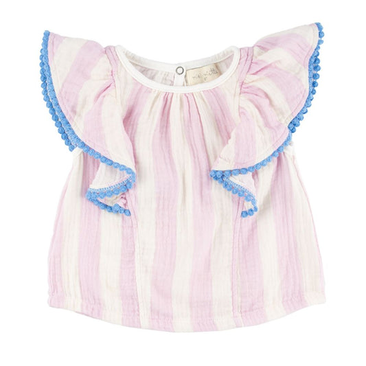 Pink Stripe Flutter Sleeve Top