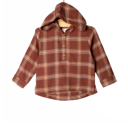 Rust Plaid Henley Hoodie