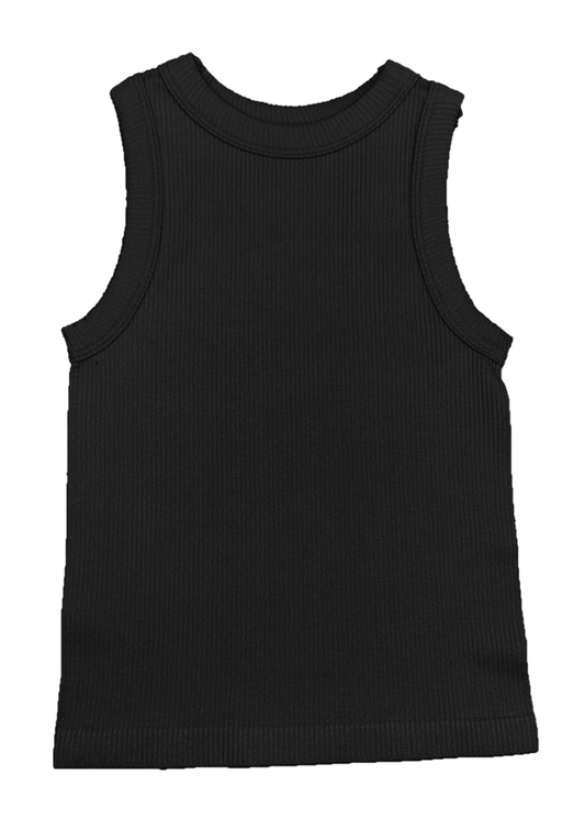 Black High Neck Ribbed Tank