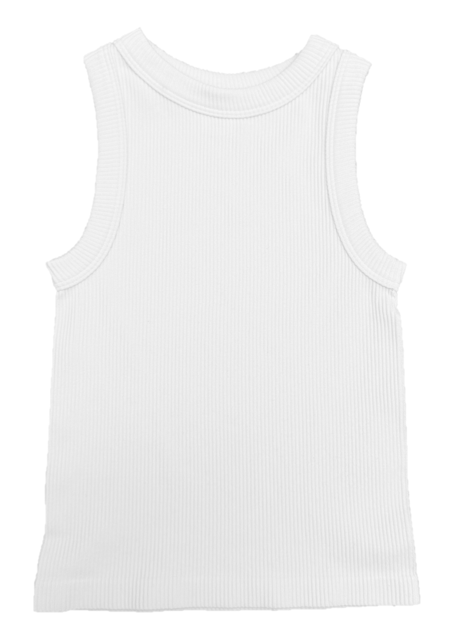 White High Neck Ribbed Tank