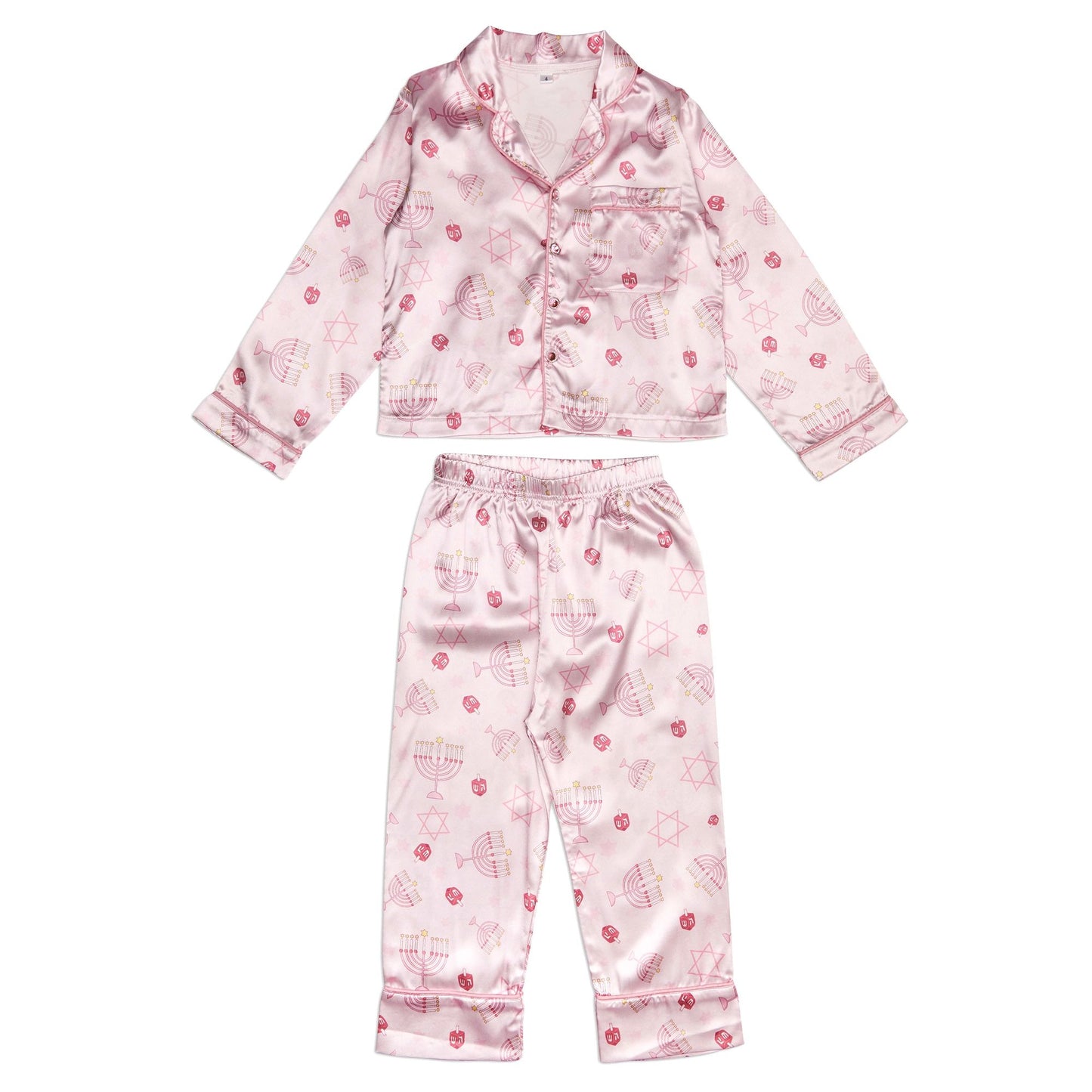 Pink children's pajama set with a pattern on a white background