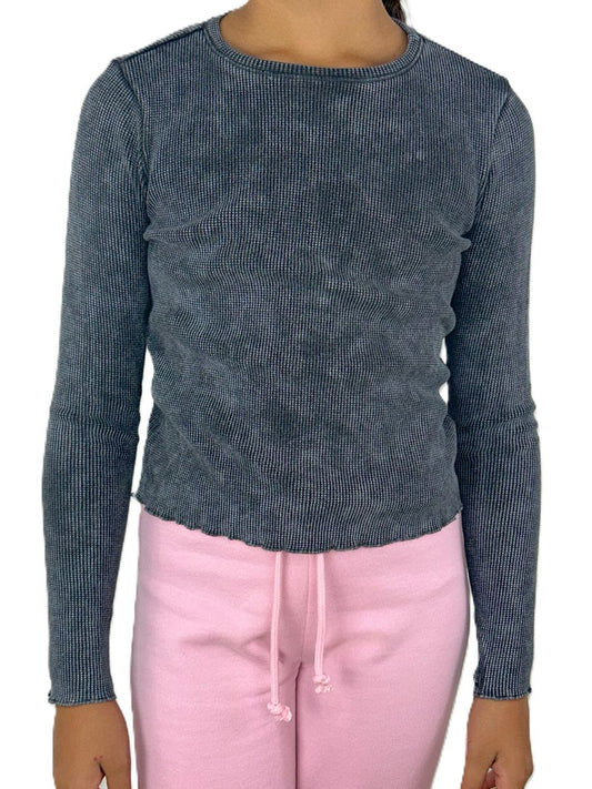 Black Acid Wash Thumbhole Top