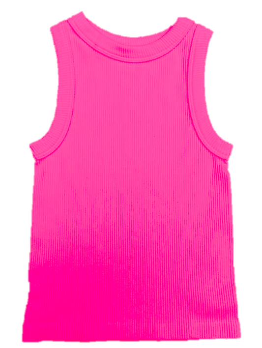 Hot Pink High Neck Rib Tank