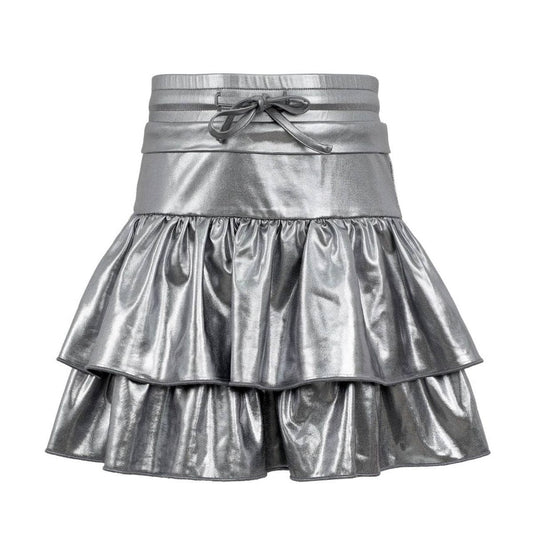 Silver Metallic Ruffle Skort