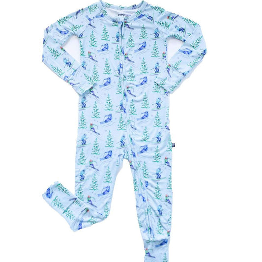 Children's onesie with a blue and green pattern on a white background