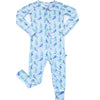 Children's onesie with a blue and green pattern on a white background