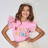 Pink 'B-Day Girl' shirt with ruffled sleeves 