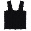 Black tank top with ruched straps on a white background