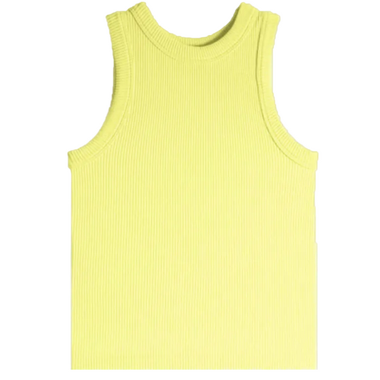 Yellow ribbed tank top on a white background