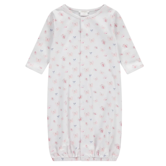 Baby gown with a floral pattern on a white background