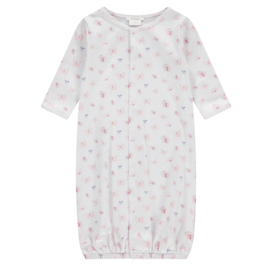 Baby gown with a floral pattern on a white background