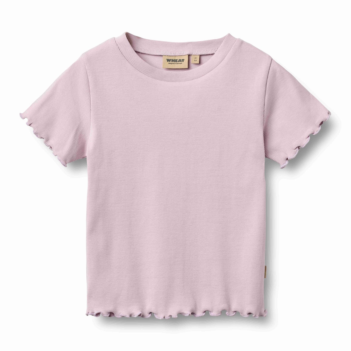 Lilac t-shirt with ruffled sleeves on a white background