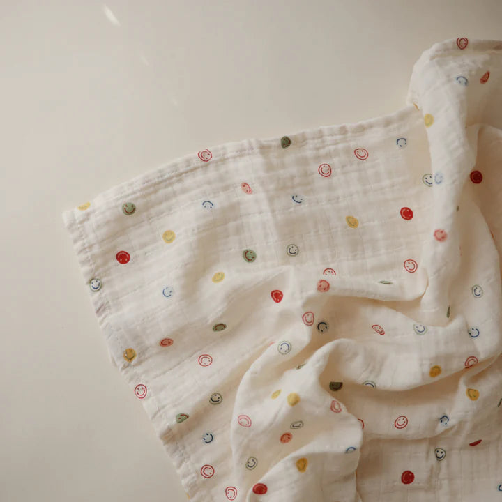 Smiley Face Organic Muslin Swaddle