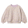 Lavender sweatshirt with yellow floral pattern on a white background