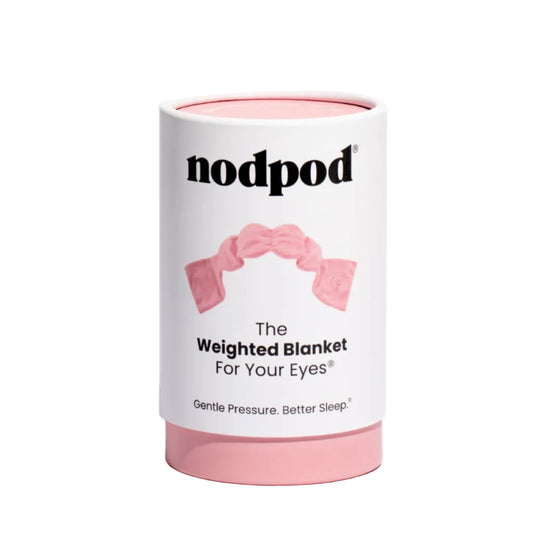 White cylindrical container with pink lid labeled 'nodpod' on a white background