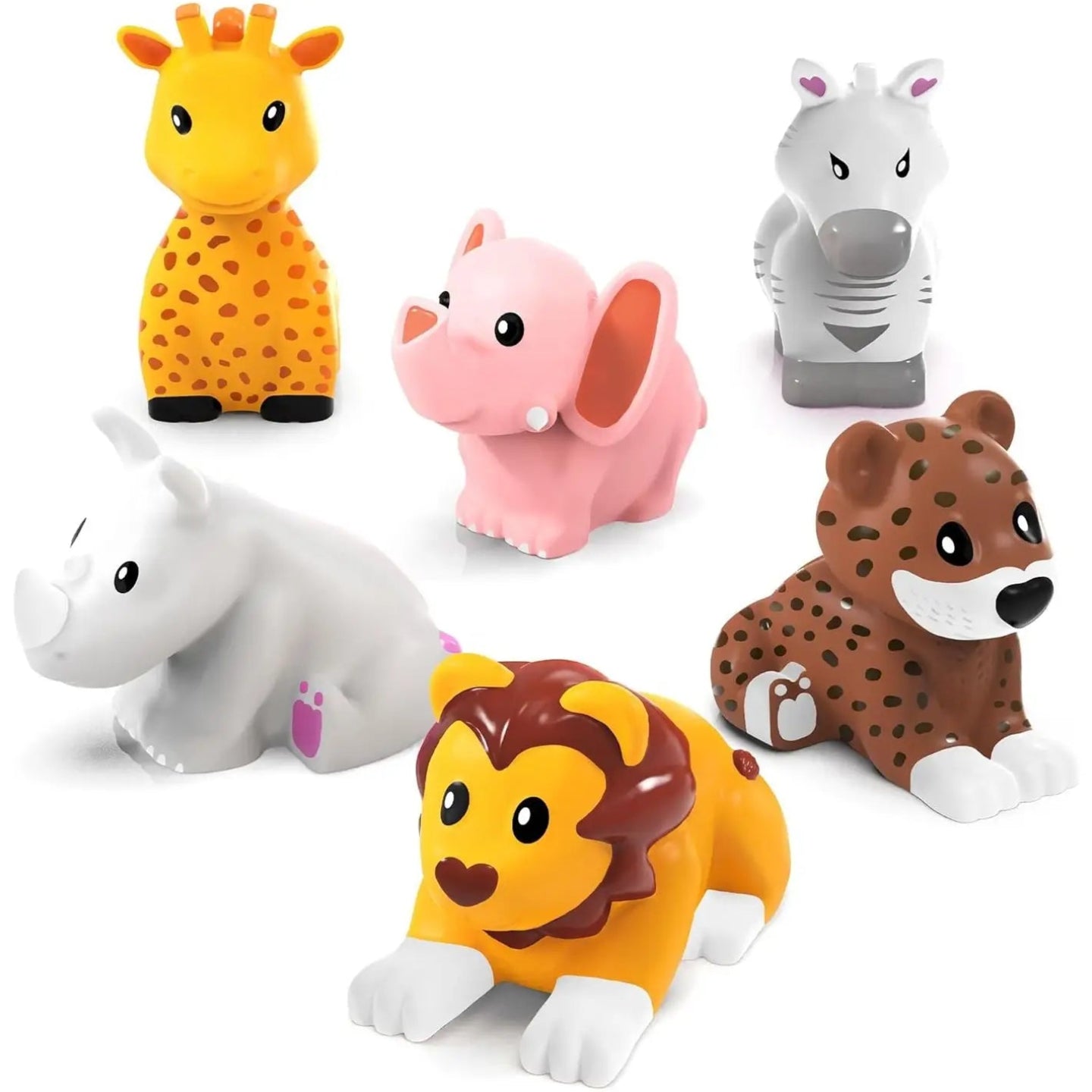 Set of colorful animal figurines on a white background