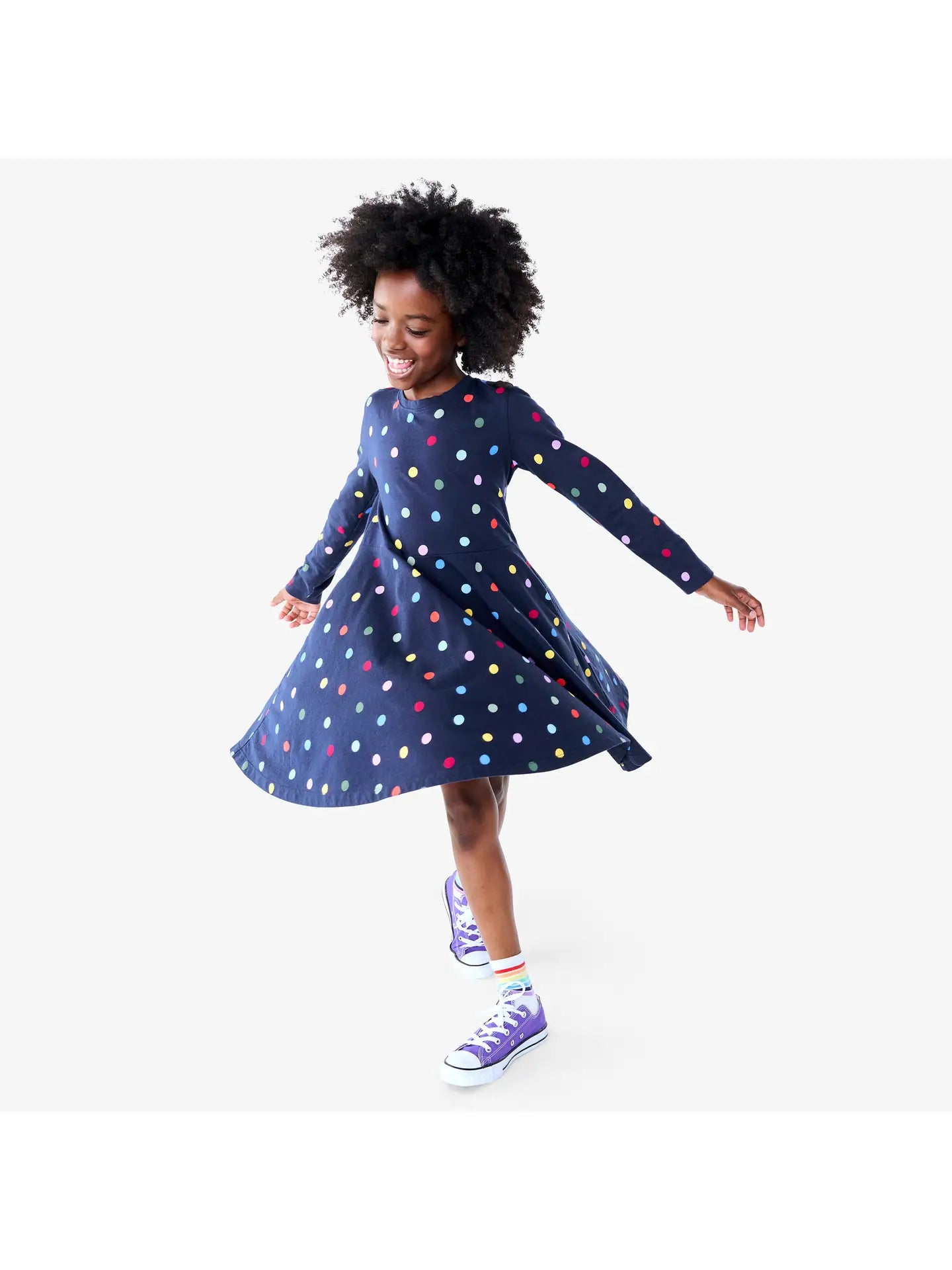 Navy Confetti Dots Twirl Dress