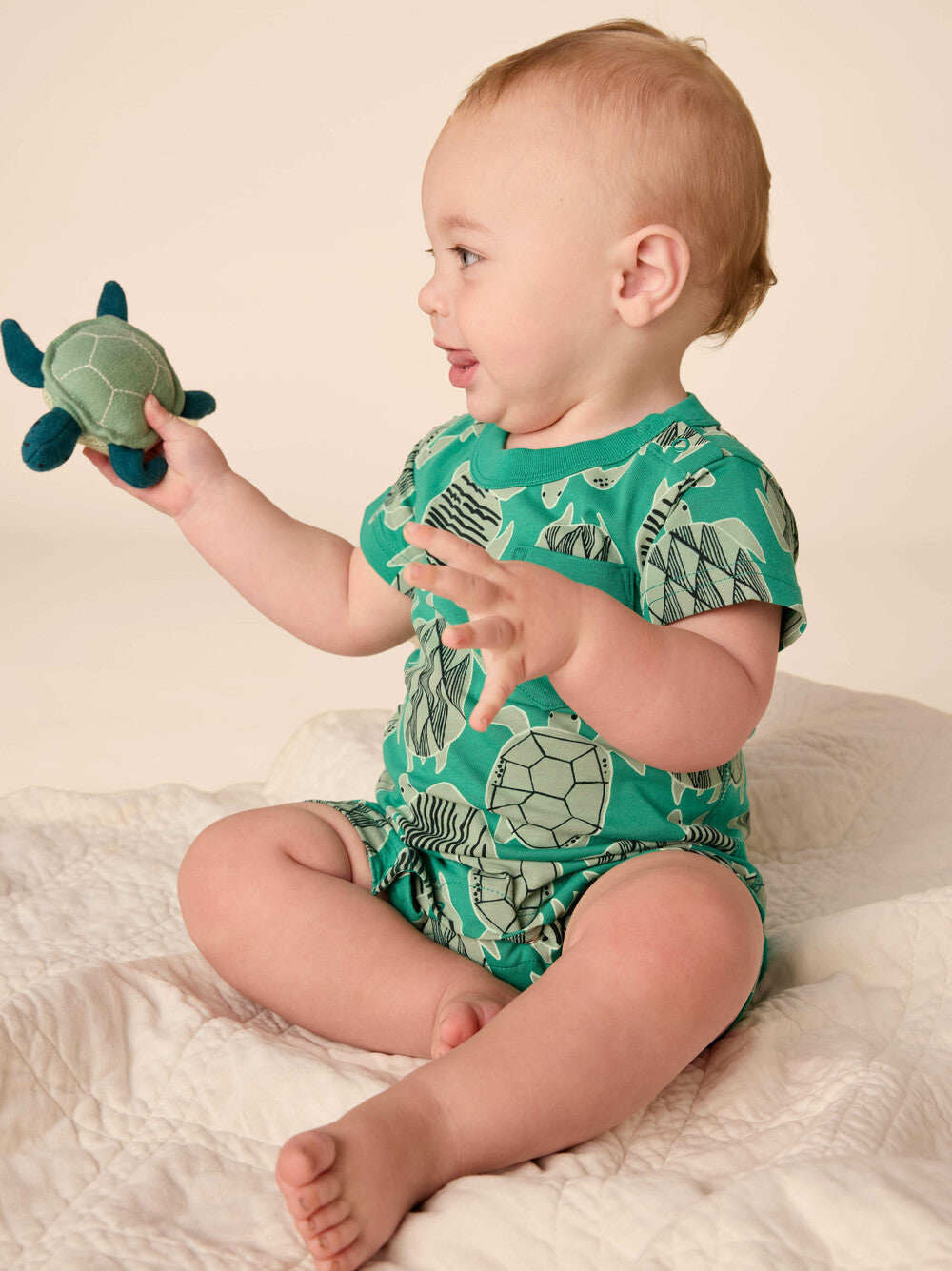 Tiled Turtles Pocket Romper