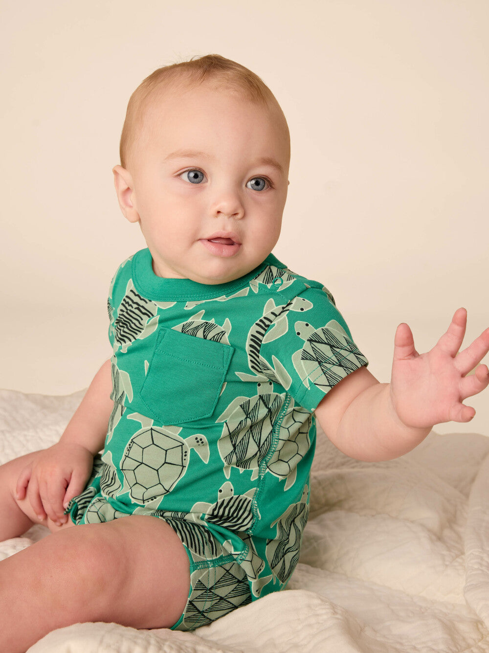 Tiled Turtles Pocket Romper