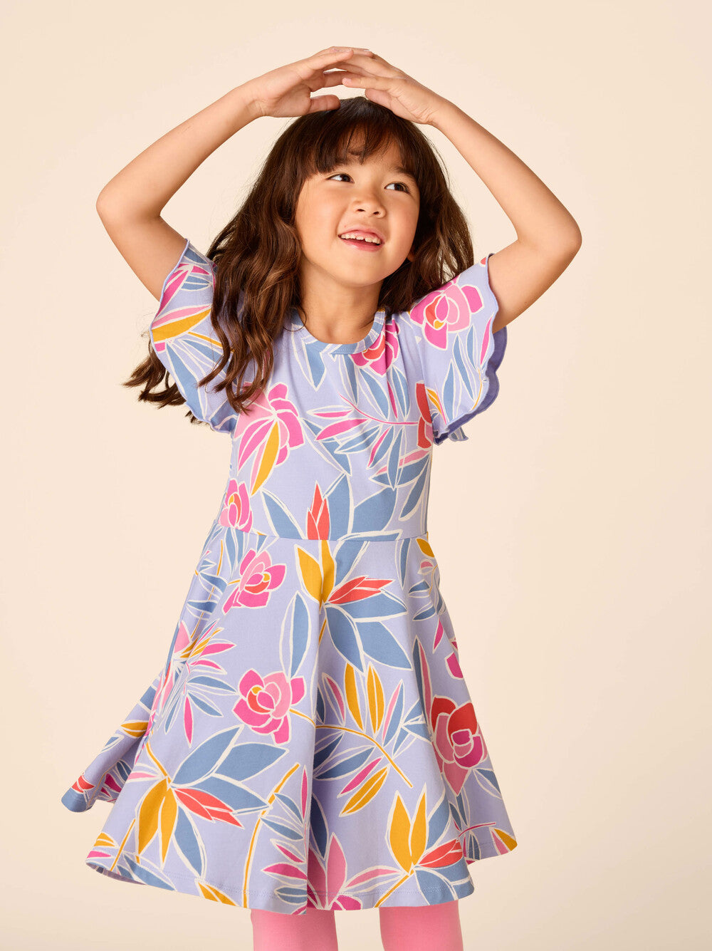 Tropical Flutter Sleeve Twirl Dress