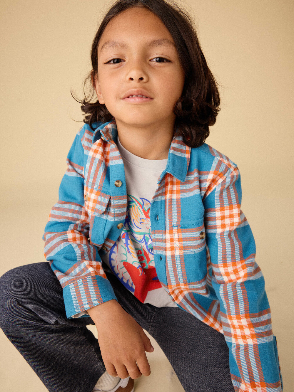Korean Blue Plaid Flannel Shirt