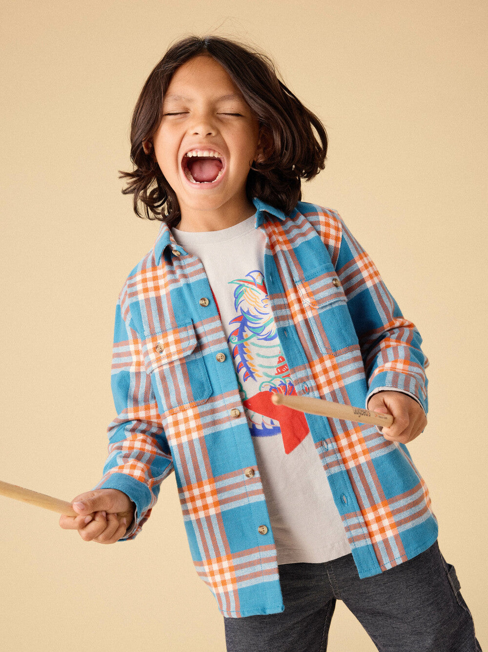 Korean Blue Plaid Flannel Shirt