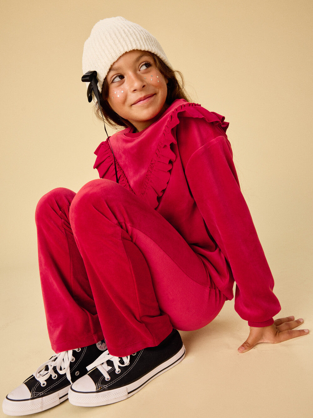 Red Velour Flare Pants