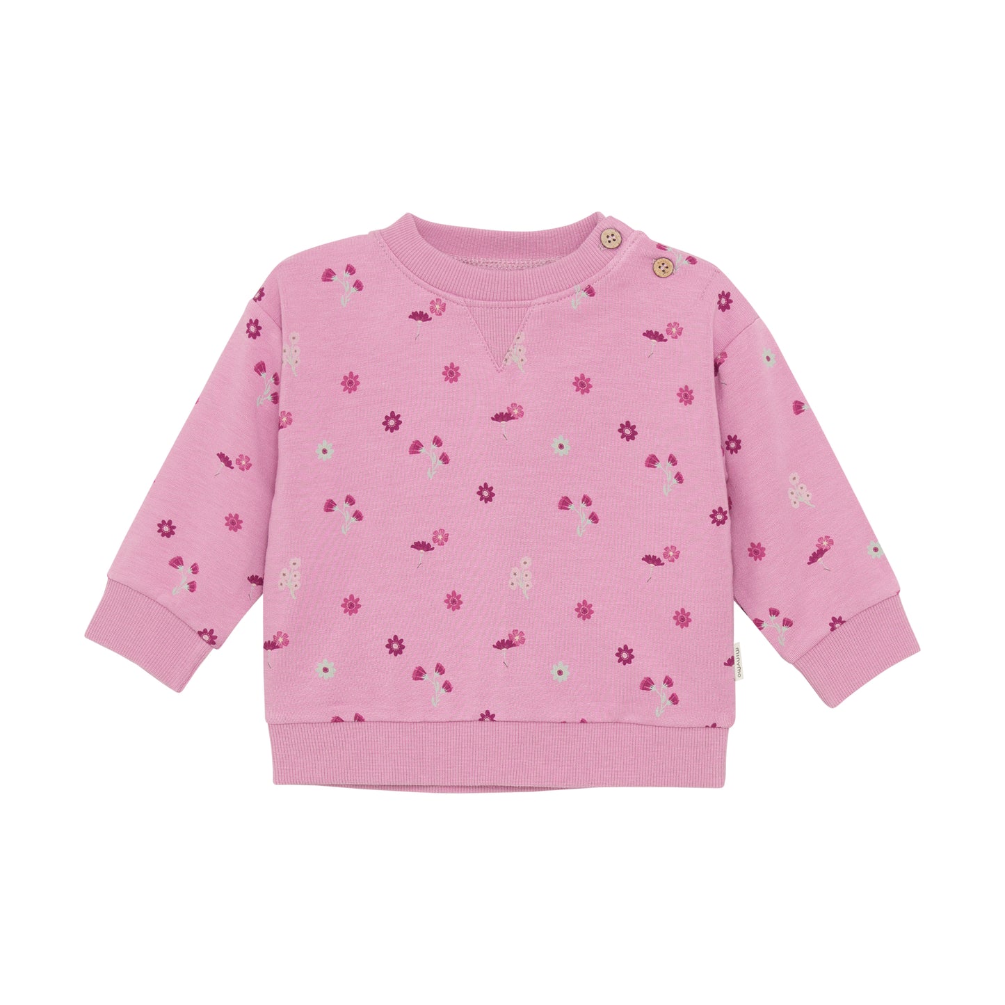 Pink children's sweatshirt with floral pattern on a white background