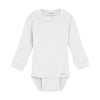 White baby outfit with long-sleeve top and pants on a white background
