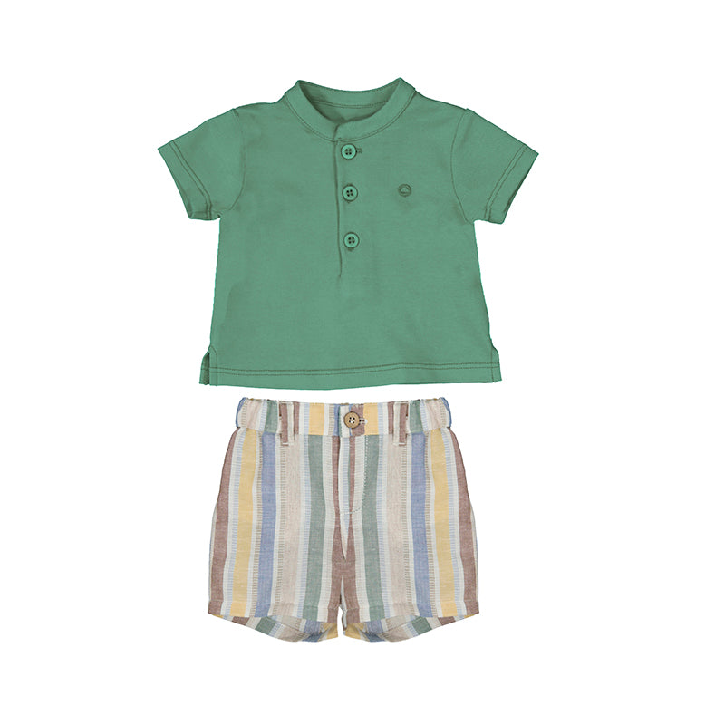 Green Polo Stripe Shorts Set