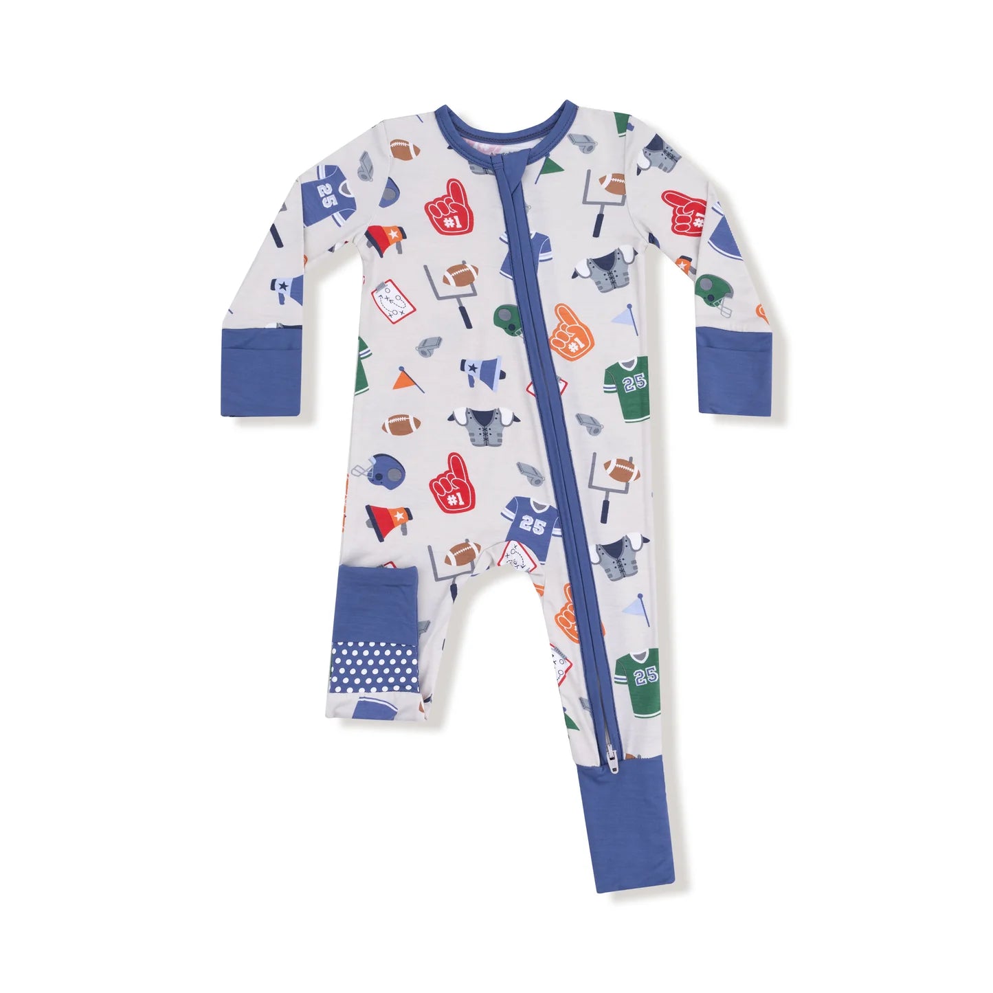 Children's onesie with colorful pattern on a white background