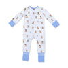 Angel Dear Besties Dogs Flip Romper, blue dog print, back view flat lay