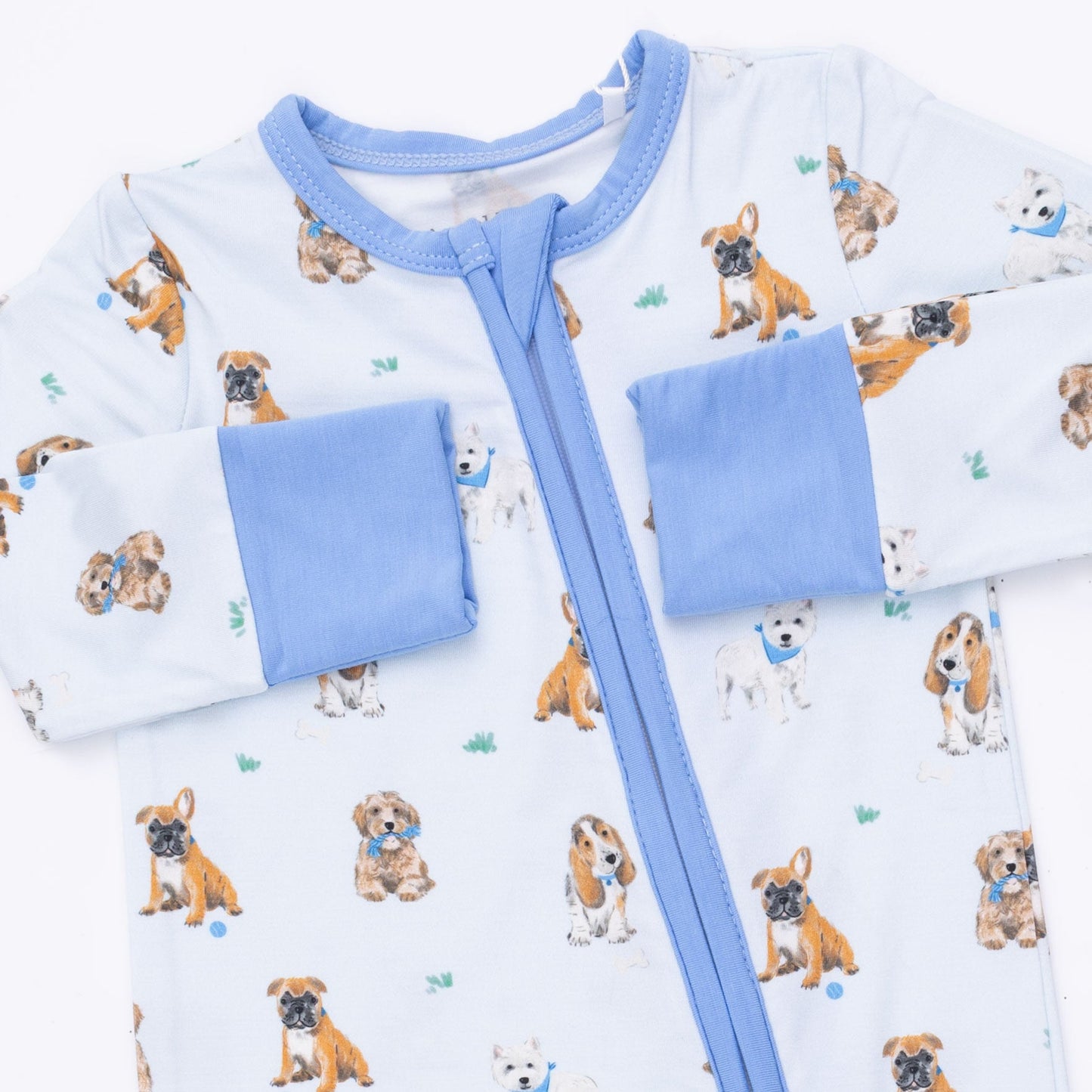 Angel Dear Besties Dogs Flip Romper fold-over cuffs and foot grip detail