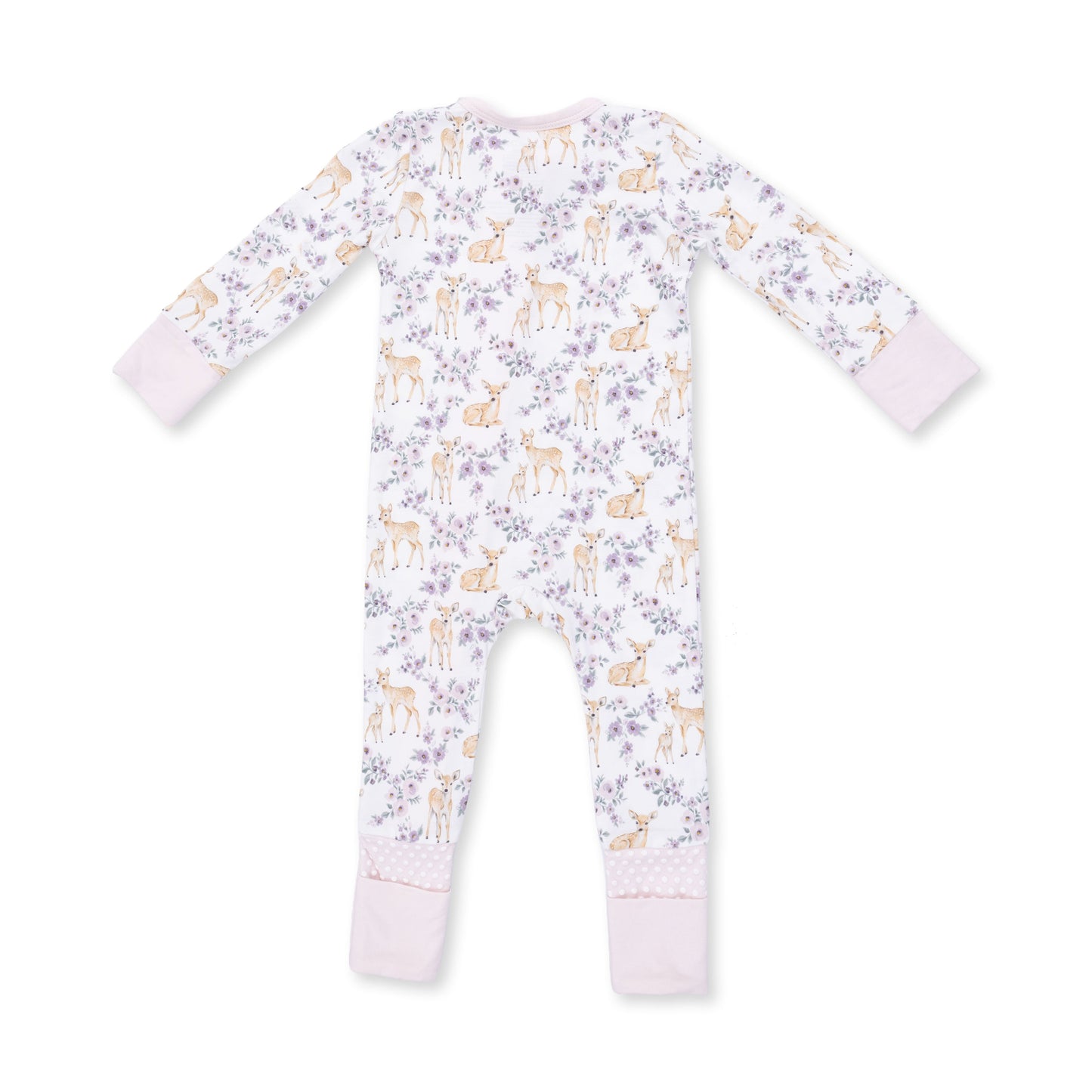 Angel Dear Floral Deer Flip Romper, back view flat lay