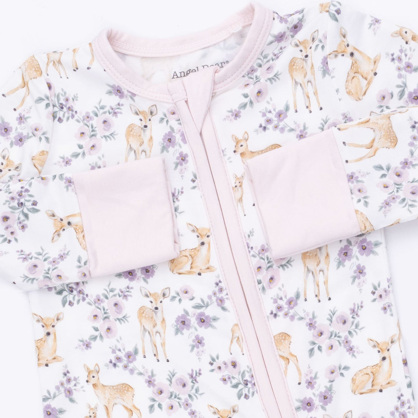 Angel Dear Floral Deer Flip Romper fold-over cuffs and foot grip detail