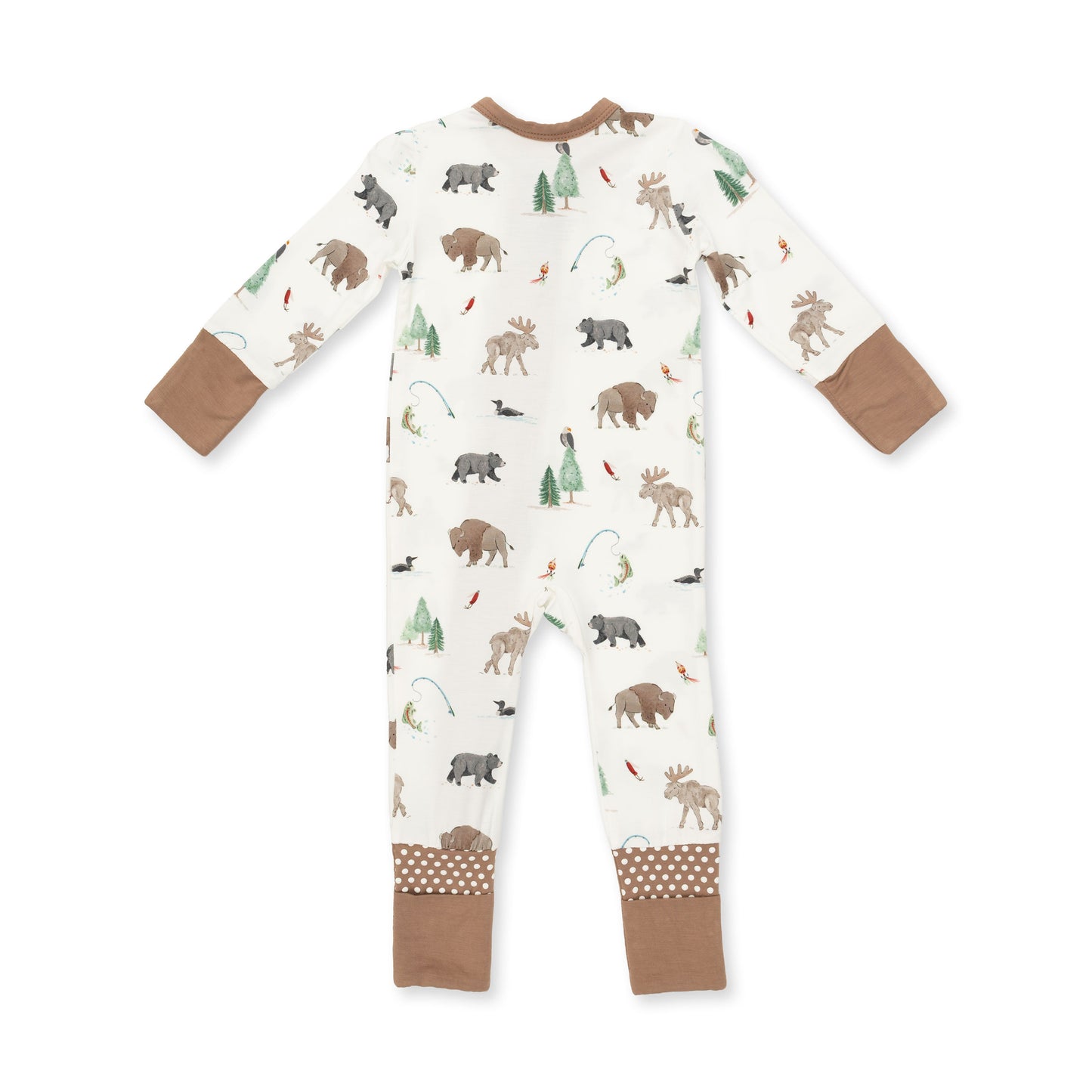Angel Dear Northern Woodland Flip Romper, back view flat lay