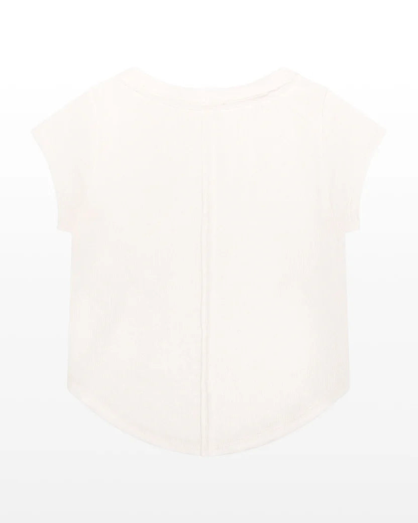 Ecru Raw Hem Cap Sleeve Tee