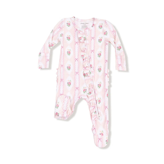 Lace Floral Ruffle Zip Footie
