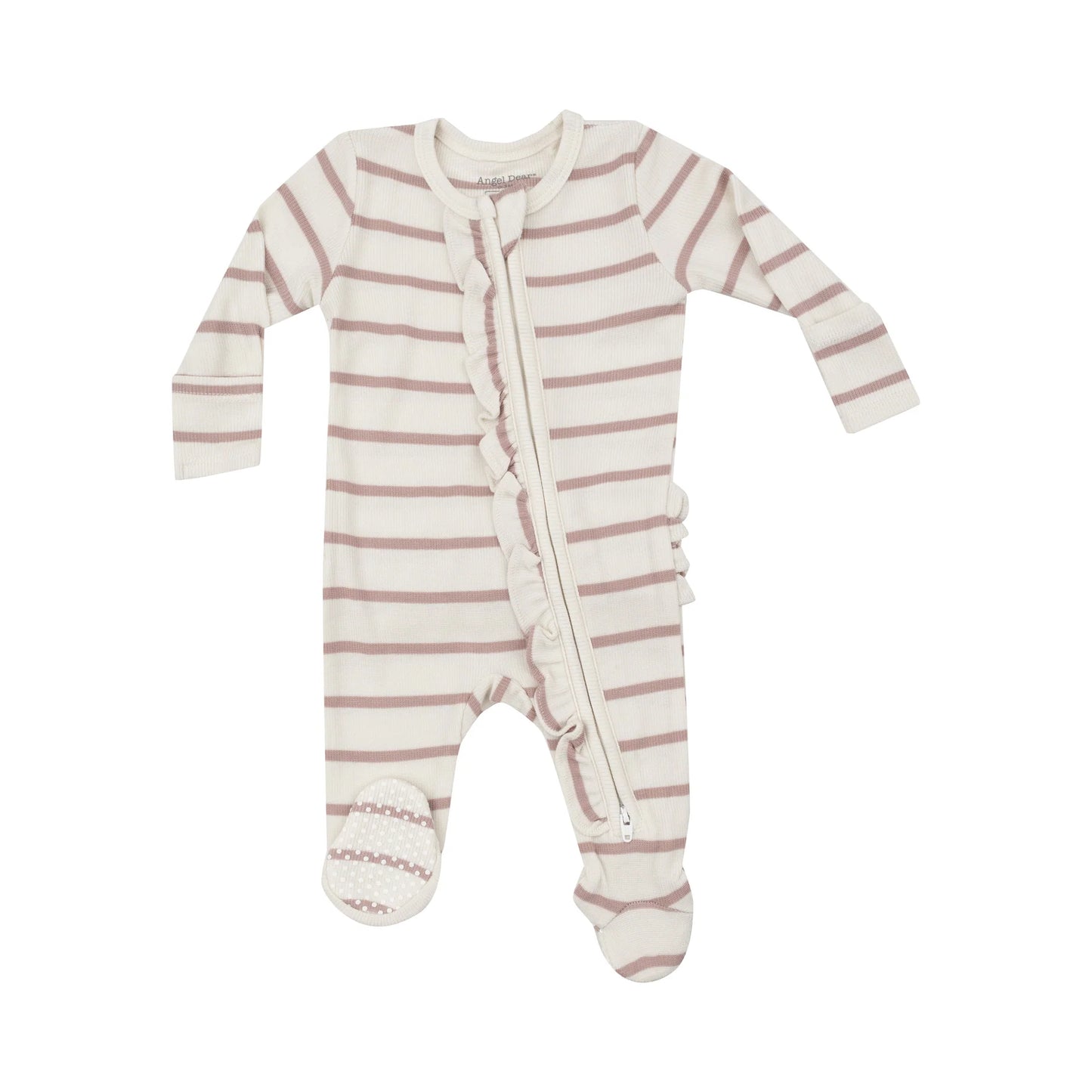 Misty Rose Stripe Zip Footie